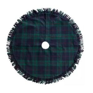 The Christmas Shoppe Tree Skirt Navy & Green Plaid Fringed 48” Round Brand New